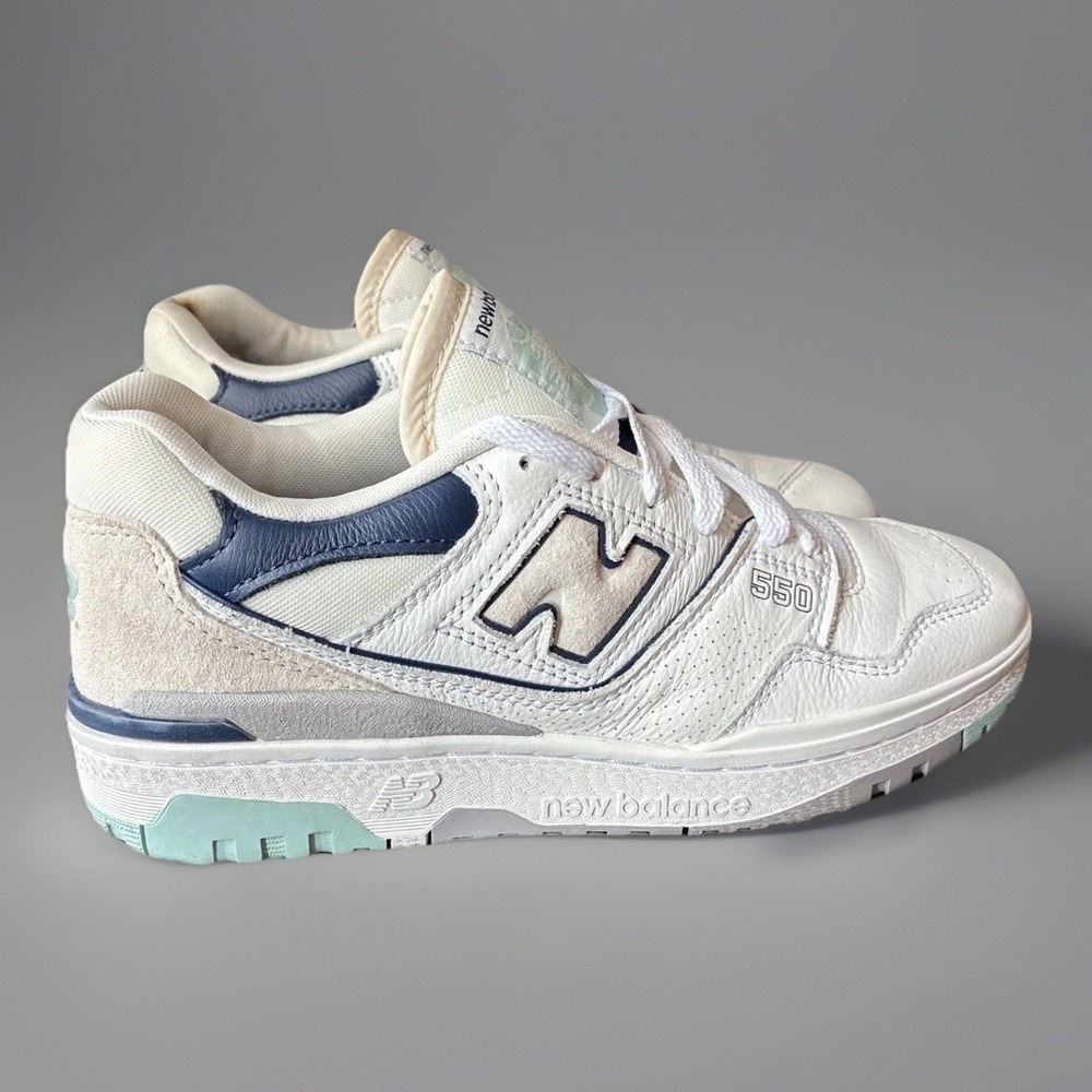 New Balance 550 | Mens 6.5 | Women's 8 | White/Grey/Blue | (BB550WCA) |